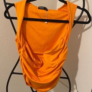 SHEIN Bright Orange Drape Blouse